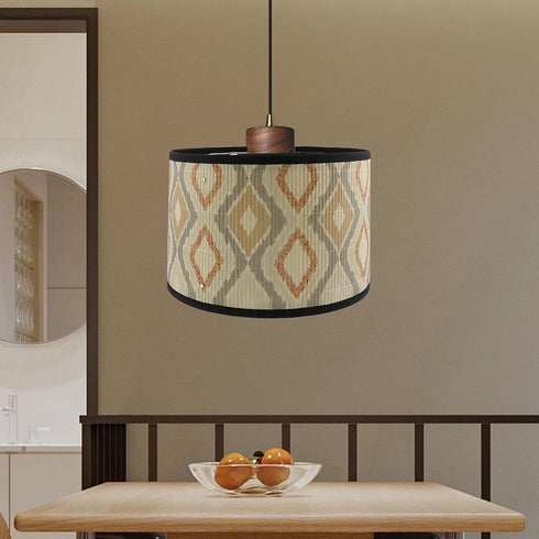 E27 11.8" 11.8" 7.87" 1 Crapyt Drum Wood Lampshade, Round Removable Lamp Cover, Vintage Geometric Pattern Lampshades