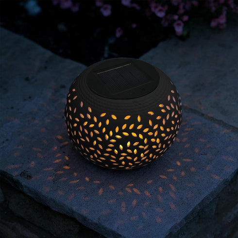 Solar Table Lantern Outdoor Waterproof Dancing Flickering Flame Solar Lights, Metal Desktop