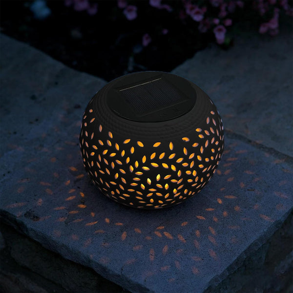 Solar Table Lantern Outdoor Waterproof Dancing Flickering Flame Solar Lights, Metal Desktop