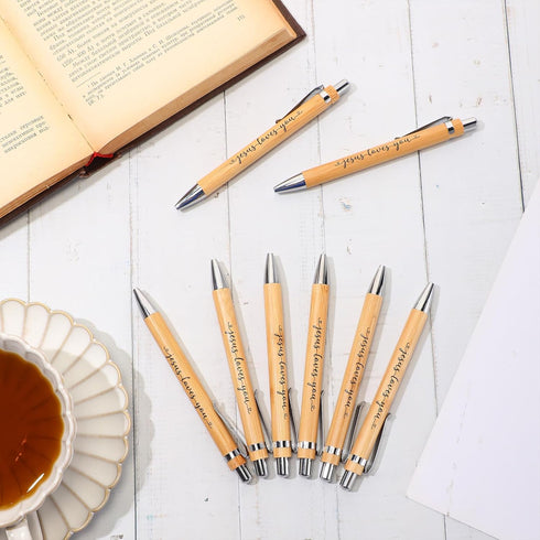 Yeaqee Jesus Loves You Pen, Bulk Christian Ballpoint Pen, Bamboo Inspirational Black Ink Writing Gift for School Office