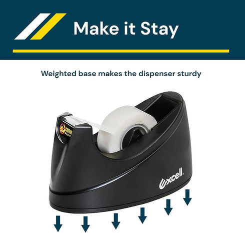 Excell OFFICEPLUS Desk Tape Dispenser with Non-Skid Base, 3/4" Wide, 1" Core, Durable Plastic, Easy One-Hand Use - 1