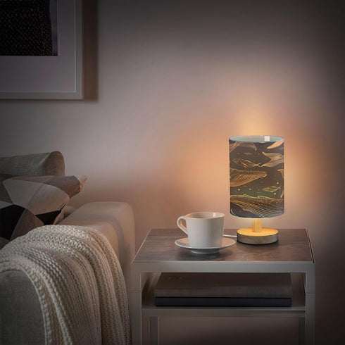ALAZA Gold Whale Bedside Table Lamp with USB Port for Bedroom Nightstand Lamps Night Light Linen Fabric Shade Cylinder