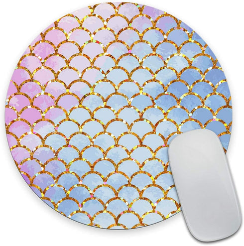 Smooffly Mermaid Scales Mousepad, Round Desk Accessory, Cute Circular Mouse Pad, Size 7.9 x 7.9 x 0.12 Inch