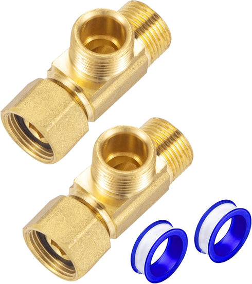 Lead-Free Brass Angle Stop Add-A-Tee Valve, 3/8-Inch Compression Inlet and Outlet, 2 Pack