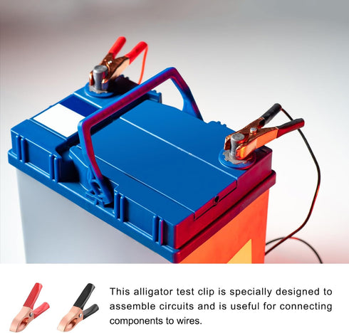 Alligator Clips Electrical Test Clamps for Charging and Testing Batteries, Copper Plated/Black Red, 15A, 4Pcs