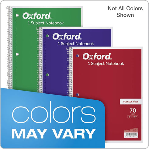 Bulk College Ruled Spiral Notebooks, 1-Subject, 70 Sheets, 24 per Pack, Colors May Vary (65021)