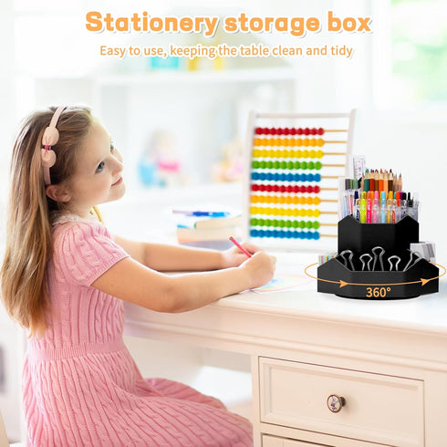 Pencil Pen Holder for Desk, 9 Slots 360 Degree Rotating Desk Organizer, Cute Pencil Cup Pot for Office, School, Home Use
