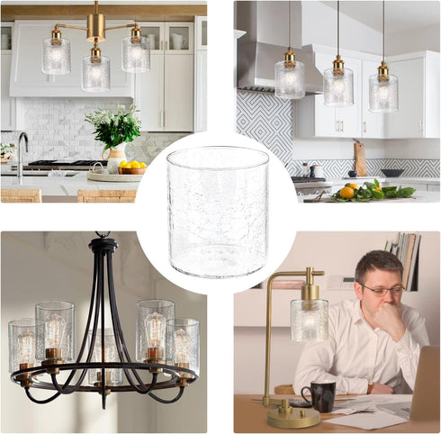 HGHYjrxfkl 1 Pack Crack Finish Glass Lamp Shade,Clear Crackle Finish Cylinder Replacement Shade for Pendant light
