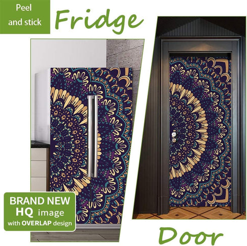 Alwayspon 32.3x78.7, 2 Set Vintage Art Self Stick Vinyl Door Mural Sticker, Peel and Stick Removable Refrigerator Wrap