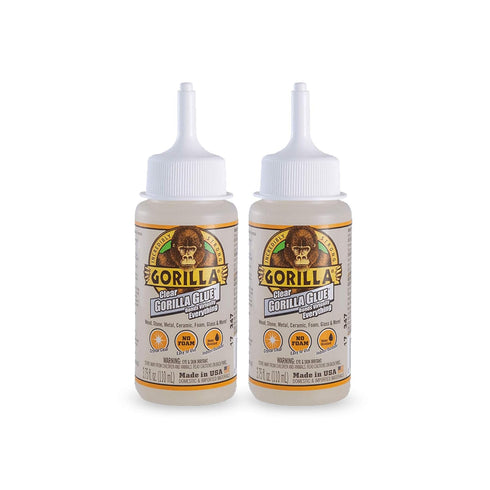 Gorilla Clear Glue, 3.75 Ounce Bottle, Pack of 2, Crystal Clear, All Purpose, Water Resistant