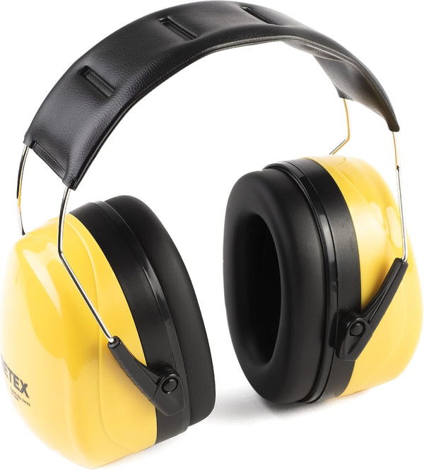 PRETEX Yellow Ear Defenders - Adjustable Over-Ear Muffs with SNR 34dB Noise Cancellation for Work or Home Protection.