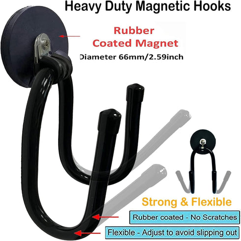 Pmsanzay 2 Pack Strong Magnetic Garage Storage Hooks, Heavy Duty Organizer with Rubber Coating for Tools