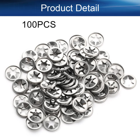 Bettomshin 100Pcs M6 x 15mm Internal Tooth Starlock Washers, 304 Stainless Steel Push On Speed Clips