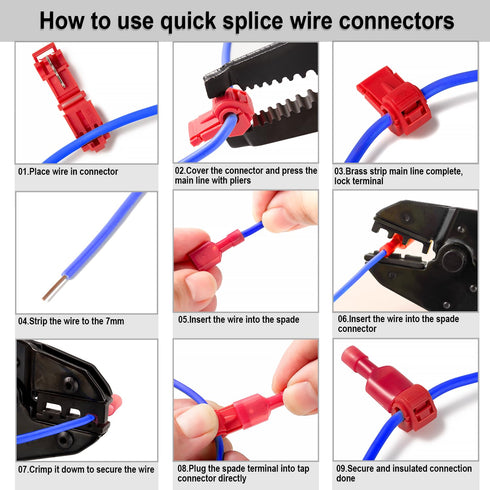 haozher 108 (22-10 Pcs T-Tap Wire Connectors Kit, Quick Splice Self-Stripping Electrical Wire Terminals for Speaker Car
