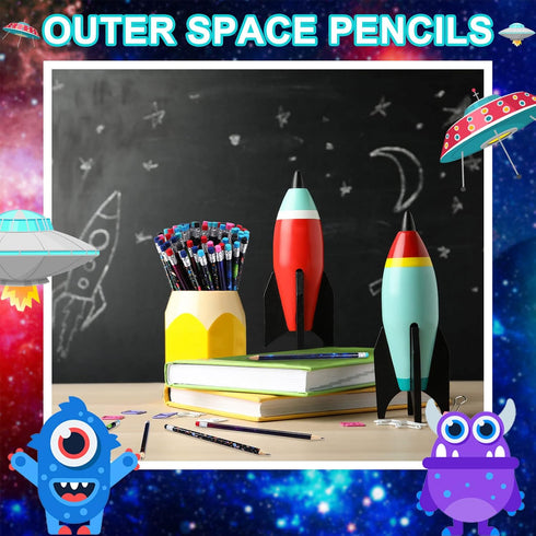 Geyee 36 Pcs Space Pencils for Kids, Assorted Shark Novelty Wood Pencils with Erasers
