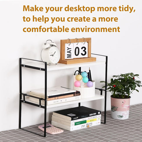YGYQZ Wood Office Desk Shelf Organizer - Cute Dresser Top Storage Rack for Women, Men, and Kids
