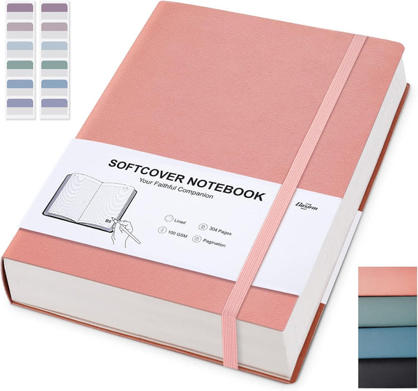 Gosirm B5 Lined Notebook Journal - Softcover Leather Notebook, 304 Pages, Thick Journals for Writing, 7.6'' x 10'', Pink