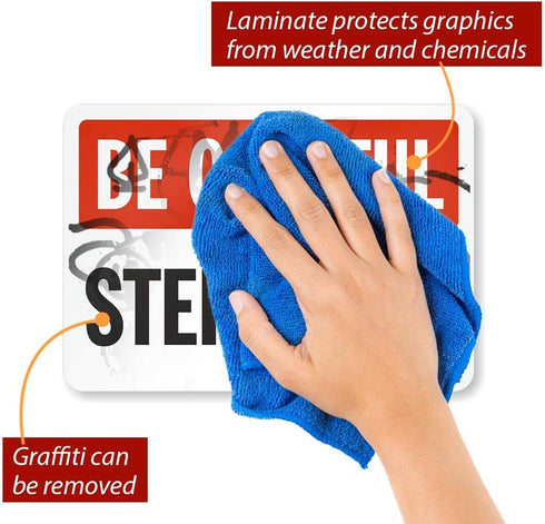 SmartSign S-4404-EU-10 "Be Careful - Step Down" Label | 7" x 10" Laminated Vinyl Black/Red on White