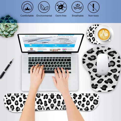 Keyboard Wrist Rest Pad Ergonomic Mouse Pad Set, Non-Slip PU Base for Laptop, Home, Gaming, Office