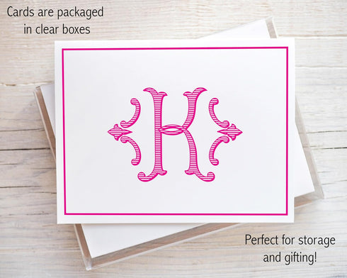 Designing Moments Monogrammed Set 10 24-2 Monogram Note Cards, Personalized Stationery, Single Letter Monogram, Folded