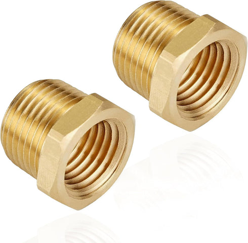 ZOUNI 2 Pcs Brass Reducer Hex Bushing, 1/2" NPT Male to 3/8" NPT Female Heavy Duty Pipe Fitting Adapter