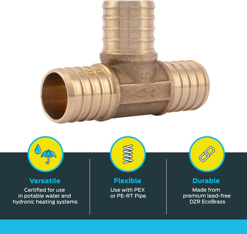 SharkBite 1 Inch Crimp Tee, Brass Plumbing Fitting for PEX Pipe