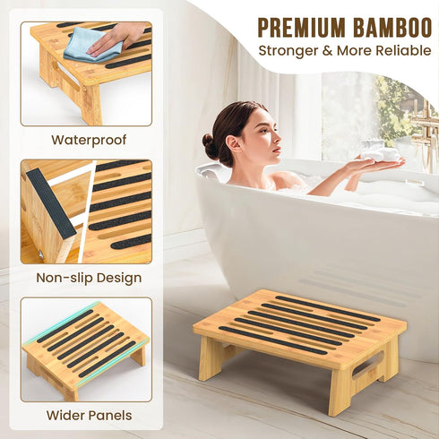 SeLucky 450 LBS, One Step Stool for Adults Seniors and Kids with Non-Slip Surface, Natural Bamboo Stepping Stools