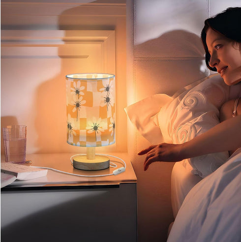 Fustylead Hippie Orange and White Daisy Flowers Bedside Table Lamps with USB Port for Bedroom Lamp Small Nightstand