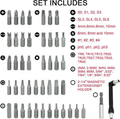 Ofiswadi 46pcs Set Set(Red) Security Bit with Security Torx, Square, Metric & SAE Hex, Torq, Phillips, Slotted