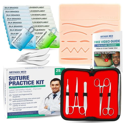 Suture Practice Kit for Medical Students, Includes Large Silicone Pad, Suture Threads, Tool Kit, and Video Course
