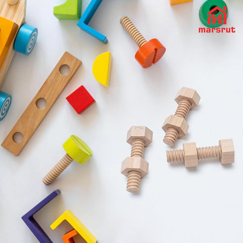 3Pcs Set Wooden Screw Bolts and Nuts Toys for Kids, Preschoolers, Child, Montessori Building Tool - Sorting, Stacking