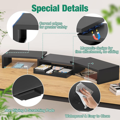 OPNICE Dual Computer Monitor Stand Riser, Desk Organizer with Drawer, Office Desk Accessories & Workspace Organizers
