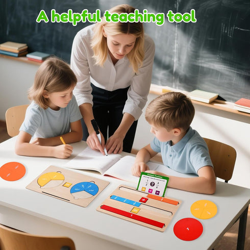 Set, K-3 PINKPEACH Wooden Fraction Tiles & Circles Math Manipulatives for Kids, Montessori Fraction Learning Kit