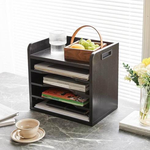 YMYNY Desktop File Organizer with Handle, Document Letter Mail Tray Sorter, 5 Tiers Paper Holder for School Home