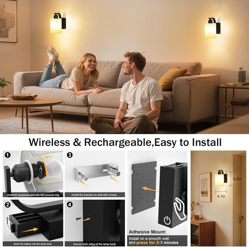 Set 2, 6000mAh iThird Wall Sconce Battery Operated of Rechargeable Wall Lights with Touch Control and Remote Control