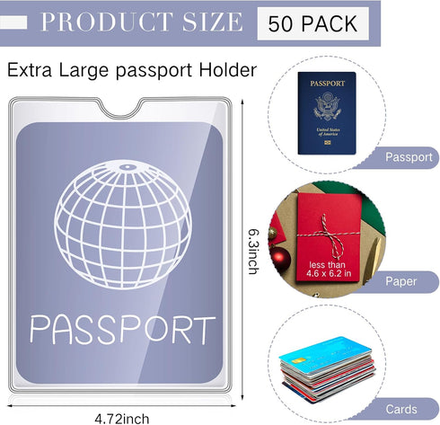 Patelai 50 Pcs Clear File Envelopes Bulk 4" x 6" Passport Holder with Thumb Notch PVC Plastic Cash Budget Envelopes, Holds up to 30 Sheets, for School Office Travel Storage Back to School by Patelai
