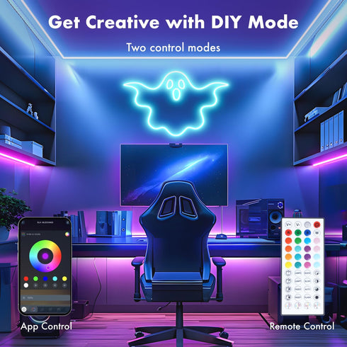 2025 100FT 960LEDs APP+44Key Dimming Decor(2Rollsof50FT) LED Lights for Bedroom, Double Row RGB Strip Lights Music Sync
