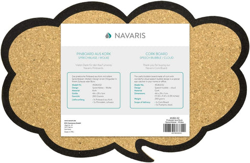 Navaris Cork Board Bulletin Board, Thought Bubble Design 11 x 17 in, includes 5 Pins for Message Display