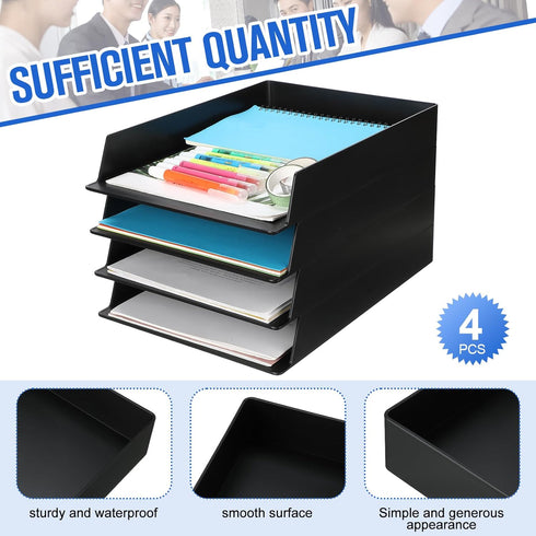 Wenqik 4 Pcs Stackable Paper Trays, Rectangular Plastic Desk Tray Holder, Document File Organizer for Office Classroom,