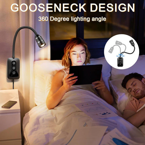 5 Dimmable Wall Mounted LED Reading Light for Bed Headboard - Color & Brightness Levels Book Light with Touch/Wave