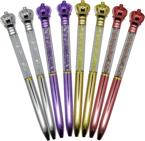 Maydahui 24PCS Crown Ballpoint Pen - Retractable Crystal Quicksand Pens, Black Ink for Girls Party School
