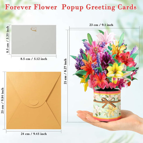 Tidponra 3D Paper Flower Pop Up Cards, Lilies Flower Bouquet Card Popup Greeting Cards for Mother's Day, Graduation