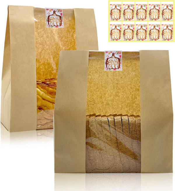 HiCivan 15.7x10.2x5.1in Extra Large Paper Bread Bags for Homemade Bread with Window&Sticker