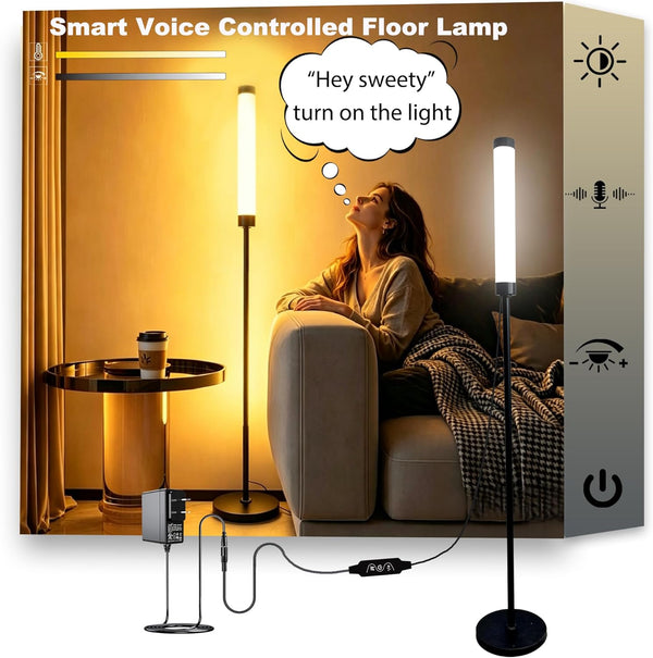 Lallomo Voice-Activated Led Floor Standing Tall Lamp Custom Color Temperature Pole for Adults