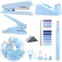 UPIHO Blue Office Supplies, Stapler and Tape Dispenser Set, Includes Stapler, Tape Dispenser, Remover, Clips, Hole Punch