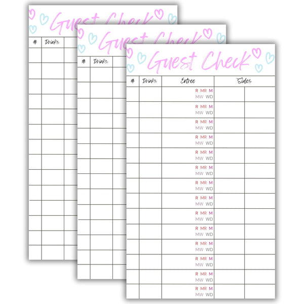 Generic Steakhouse Guest Check Server Note Pads, Waitress Server Pad with Steak Temperatures,