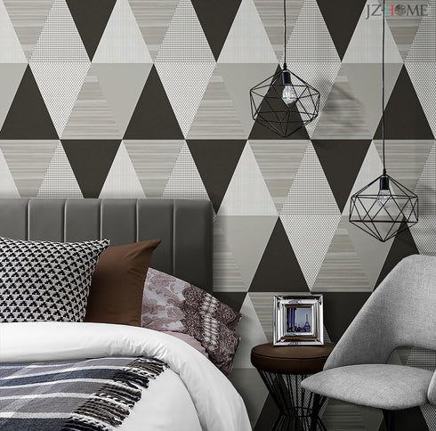 Y1337 Peel and Stick Wallpaper Geometric Triangle 17.7" x 9.8ft Gray Removable Diamond Self Adhesive Contact Paper Shelf Liner for Office Background Furniture Renovation Home Decor by JZHOME