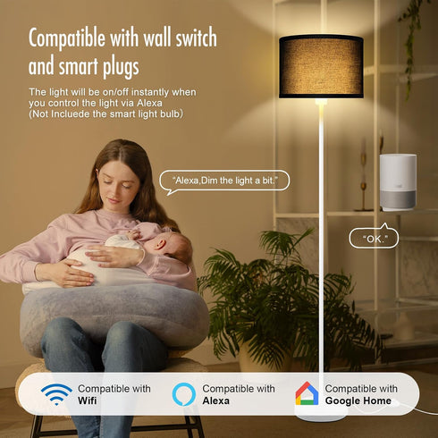 58" Bulb) Floor Lamp White, Standing Lamp, Tall Floor Lamp with Black Lampshade, Foot Pedal Switch, Modern Bright Floor