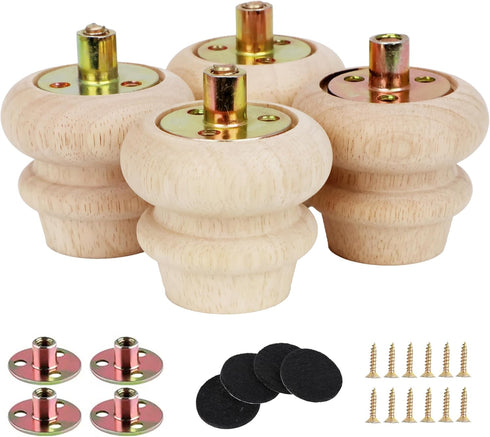 Wooden Unfinished Bun Feet 2 Inch for Dresser Legs Couch Sofa Cabinet
