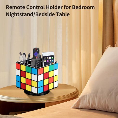 YAPISHI 360° Swivel Remote Control Holder, PU Leather Caddy for Table, Nightstand Organizer for Media Controllers and